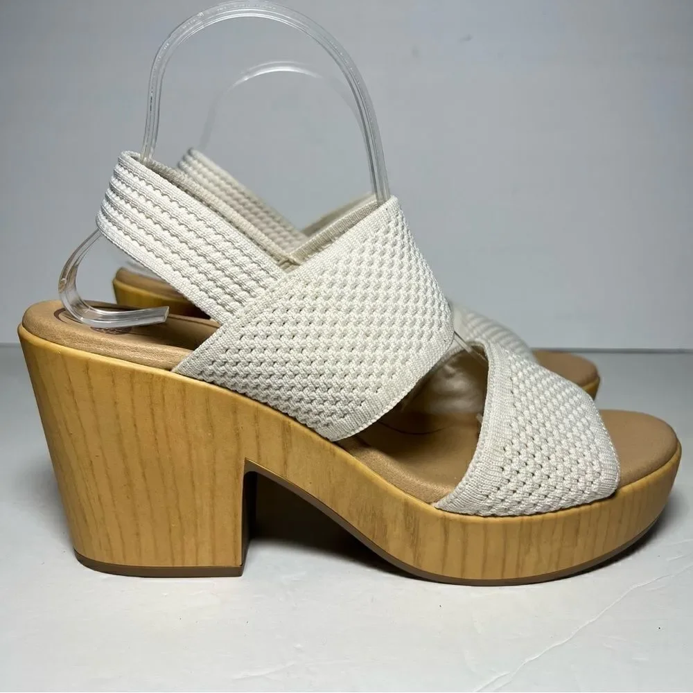 Dr. Scholls Womens Becca Wooden‎ Platform Slingback Sandals in Tofu White 10M